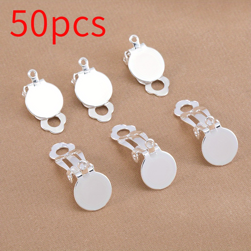 Image of 50pcs Fashion Frog Round Blank Ear Clip Base With Loop For Hanging Charms No Ear Piercing Ear Clips For Bead Jewelry Jewelry Making Supplies