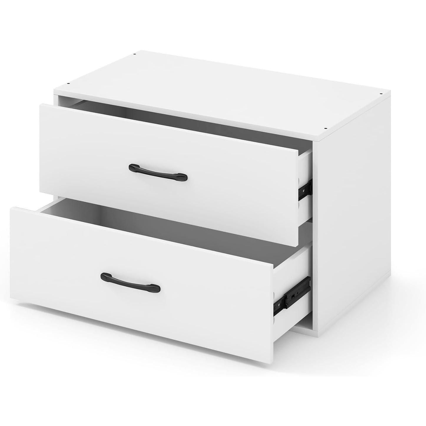 Image of Stackable 2 Drawer Chest Of Drawers Wooden Storage Chest Of Drawers With Anti-tip Devices Cabinet, 60 X 34 X 38 Cm (white)