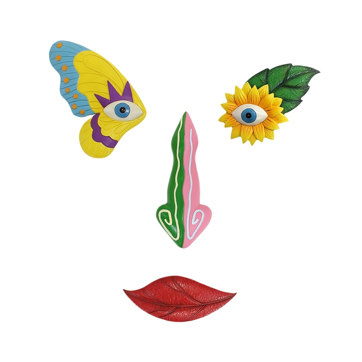 TEMU 2d Flat, 4pcs Set Of Tree Face Ornaments Outdoor Decorations, 1pc Colorful And Tree Face Ornament, Suitable For Garden Trees And Wall Decor