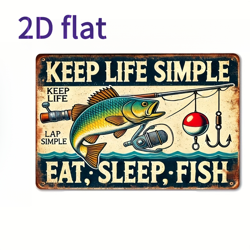 TEMU 2d Flat, 2d Flat Vintage Wooden Fishing Wall Decor, 'eat, Sleep, Fish' Design, Suitable For Kitchen, Bedroom, Bathroom, Garden, Garage, Office,