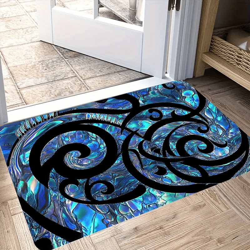 TEMU 1pc New Zealand Maori Paua Tattoo Koru Pattern Rug - Vibrant And Mat, Machine Washable, Lightweight Polyester Floor Mat, Thick Pile Material -