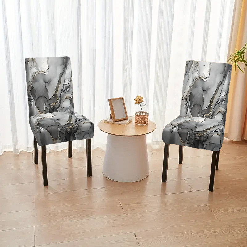 

2/4/6pcs Contemporary Jacquard Chair Covers, Grey Marble Print, Stretchable Polyester & Spandex , Machine Washable, With Band, For Office, Restaurant, Home Decor