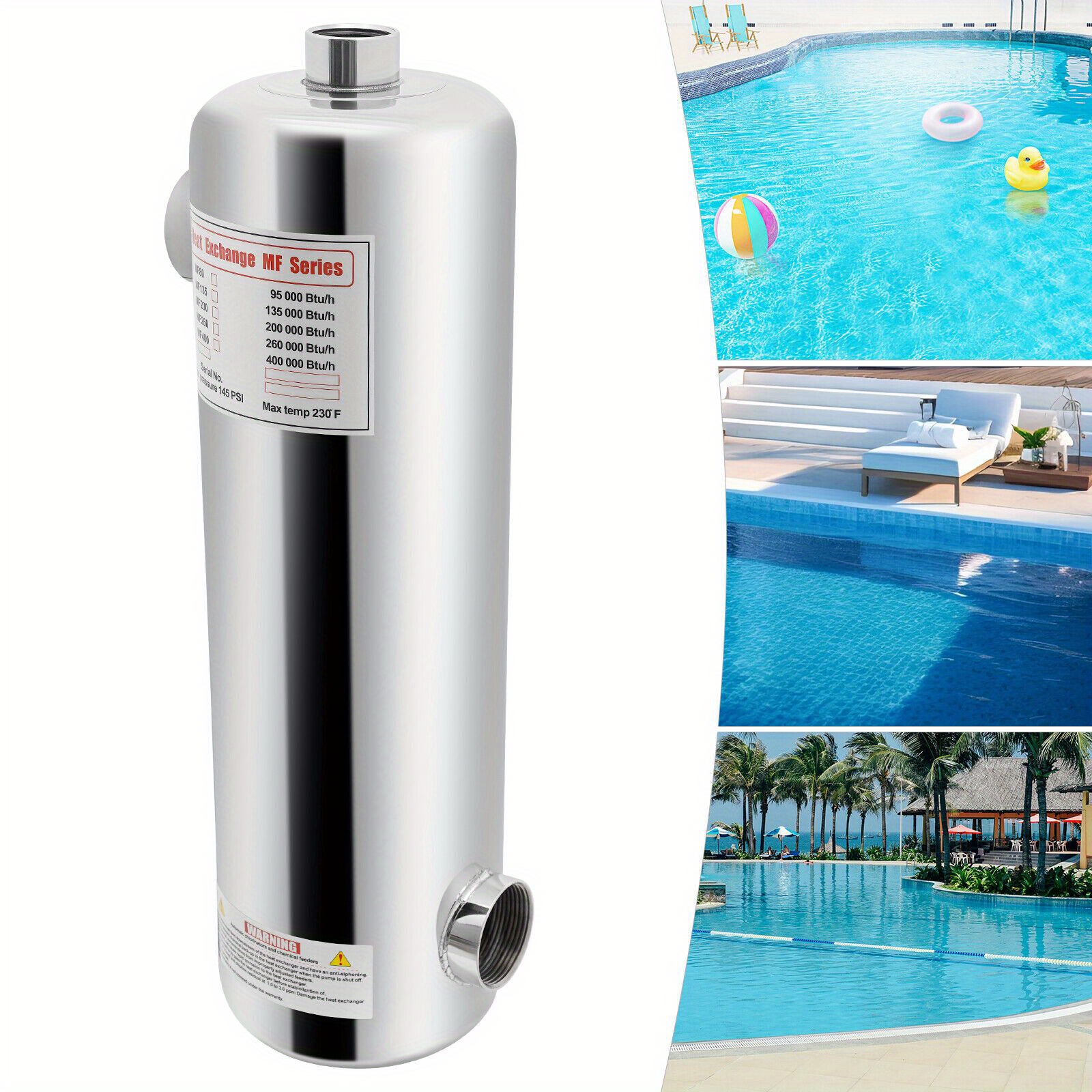 Échangeur Chaleur Piscine 60 KW - Acier Inoxydable - Chauffage Eau Efficient - Débit 250 L/min