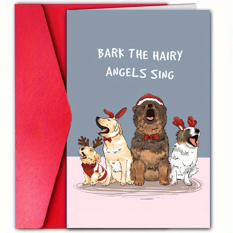 TEMU 1pc Featuring A Christmas Dog Theme. Each Card Measures 4.72 Inches By 7.09 Inches And Showcases A Humorous Design Of 'barking Furry Angels Are