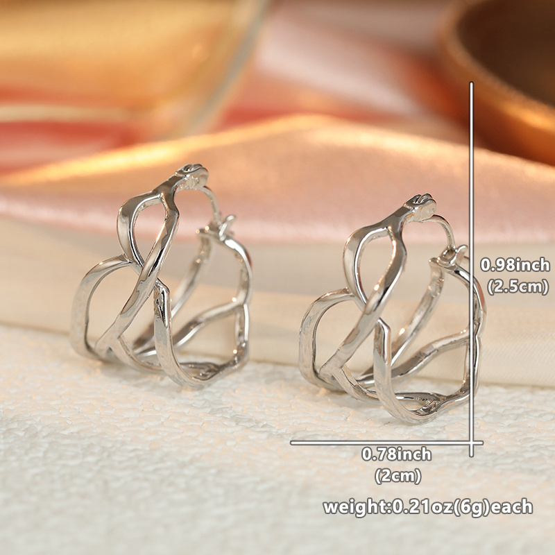 Silvery Elegant Drop Earrings, Interlocking Rings Design
