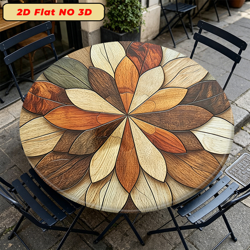 TEMU 1pc Elastic Tablecloth, Indoor/outdoor Universal - Round Autumn Leaf And Pattern Tablecloth, Stretchable Round Tablecloth Suitable For