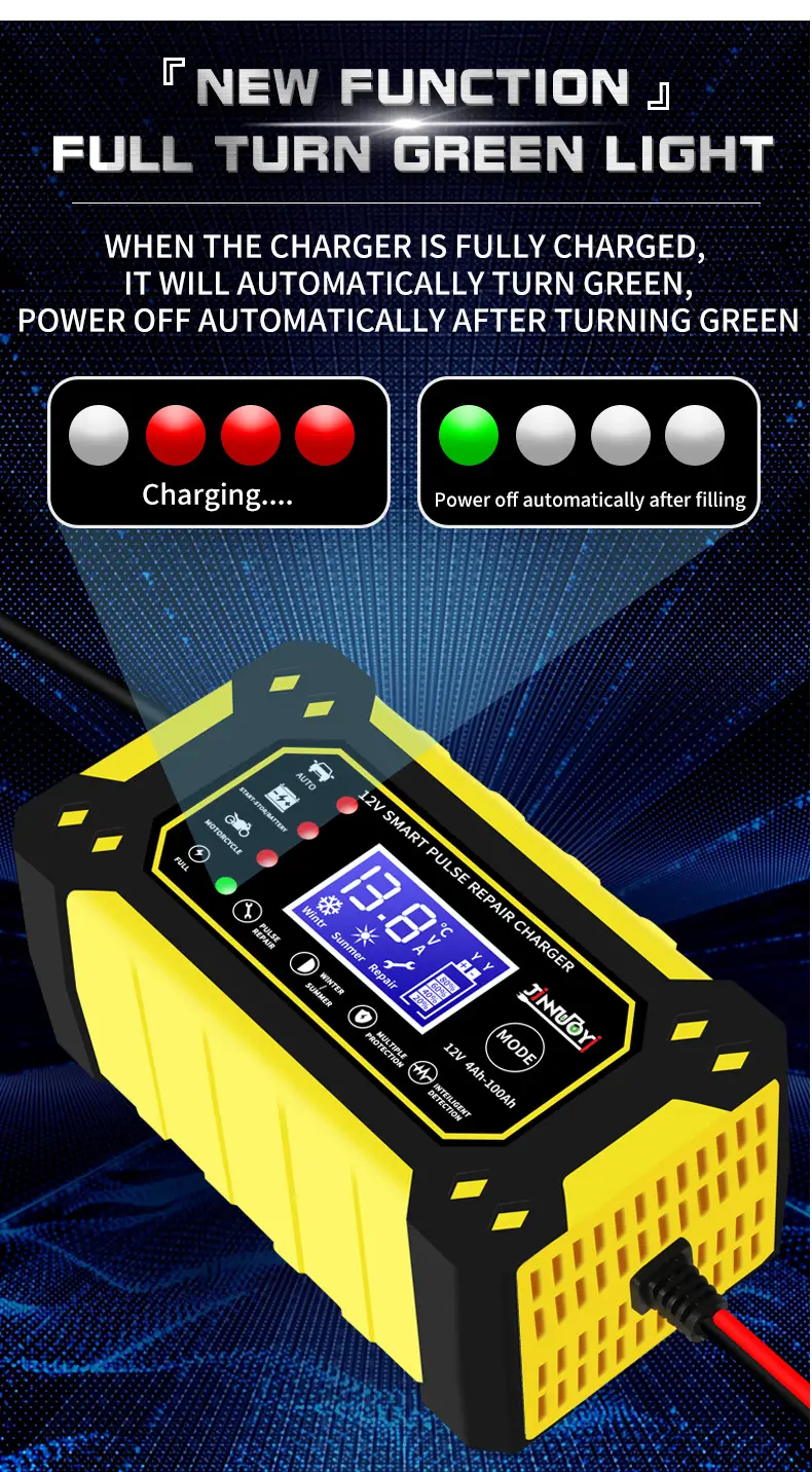 chargeur de batterie intelligent 12v 6a avec réparation par et affichage numérique - multimodes, multiprotection pour batteries au plomb dans , motos & suvs (prise eu), batterie rechargeable détails 6