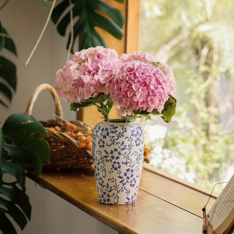 1個 手作り中国青花磁器花瓶 ヴィンテージ丸型花瓶 青色 伝統的な中国