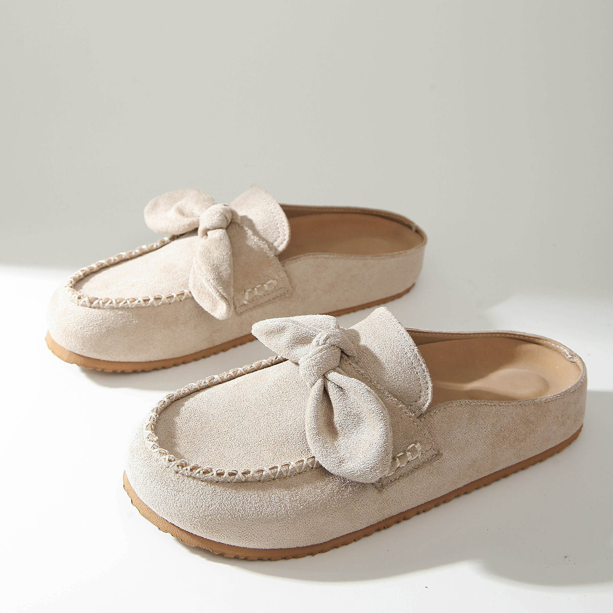 TEMU Bow Detail Toe Post Women's Spring Summer Thick Sole Half Slide Soft Sole Casual Single Shoe Beach, Women Shoes Elegant Women Shoes Shoes
