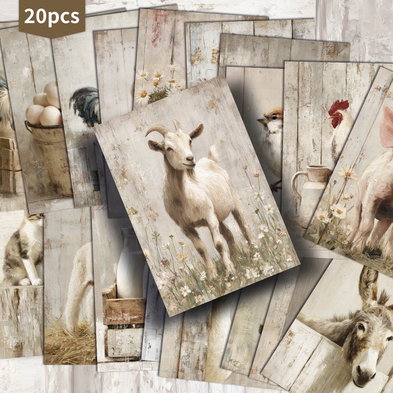 Image of 20pcs Asstss Vintage Farm Postcards - Rustic Country Chicken,,, & Horse Paper Cards Suitable For Scrapbooking, Junk Journals, Crafting - Collectible Decorative Pages With Pinup