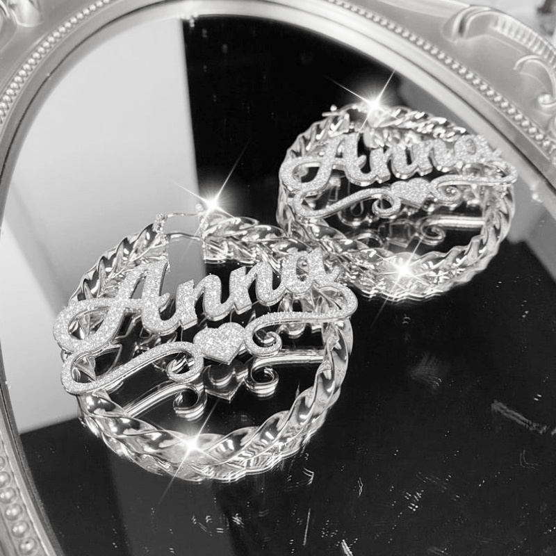TEMU Personalized Name/initials Hoop Earrings - Custom Cursive Lettering & Bamboo Hoops Suitable For Parties, Music Festivals, Graduation Gifts -
