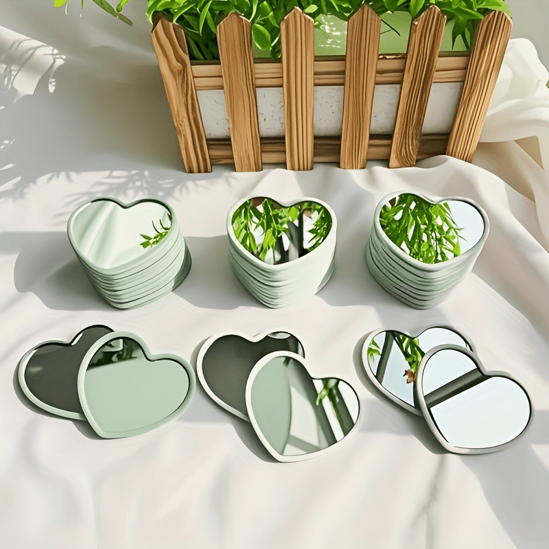 11 Heart-Shaped Portable Mirrors in 3 Color Options, Easy Glass Makeup Mirror