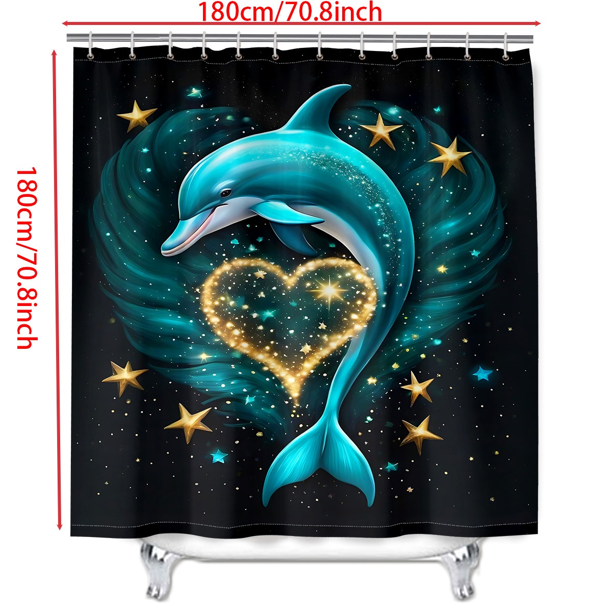 4pcs Dolphin Heart Pattern Shower Curtain Set with Hooks