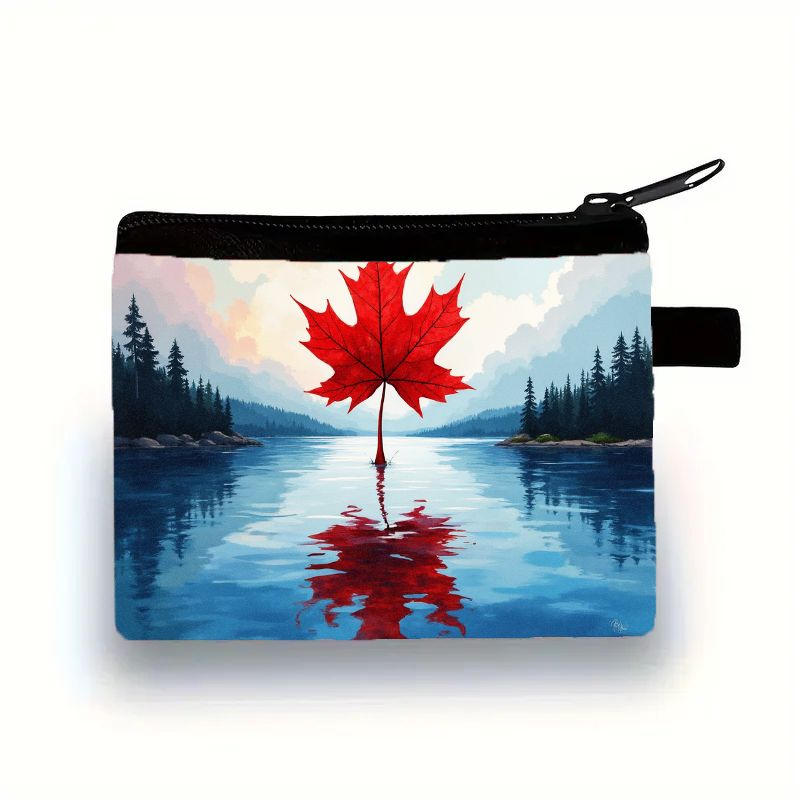 TEMU Porte-monnaie à fermeture éclair avec motif de sur le des feuilles d'érable, mini portefeuille compact et portable, sac de rangement en tissu