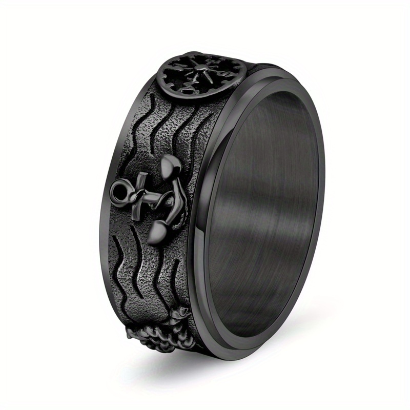 1pc mens titanium stainless steel ring vintage nautical   compass punk style rotatable band durable lightweight design for casual attire Product details 1
