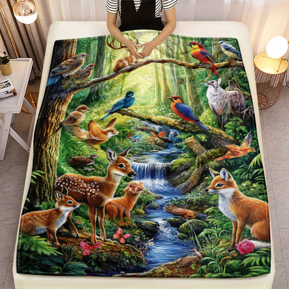 TEMU 1 couverture imprimée avec un motif de ruisseau d'animaux de - un jeté en flanelle léger adapté à une utilisation sur un canapé, un lit, pendant
