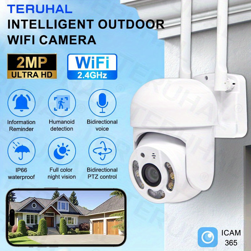 1pc Outdoor Wireless Security Camera-1080P Full HD 360-degree Panoramic Video Camera, 2.4G WiFi Connection, Night Vision, Day and Night Full Color, APP Remote Monitoring, Waterproof PTZ Rotation, AI Humanoid Motion Detection, Two-way Voice Communication, USB Powered Real-time Alarm for Home and Commercial Monitoring details 2