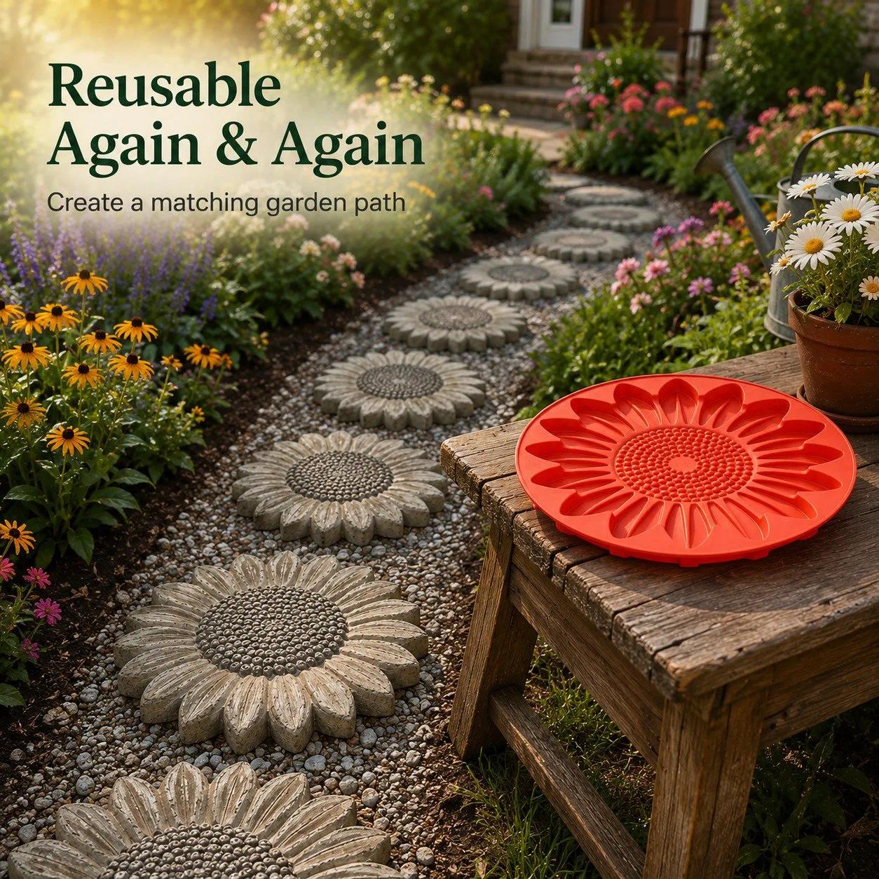 TEMU 40cm Large Size Reusable Sunflower Stepping Stone Mold, Outdoor Courtyard Stepping Stone Making Tool Sunflower Decorative Stepping Stone Mold