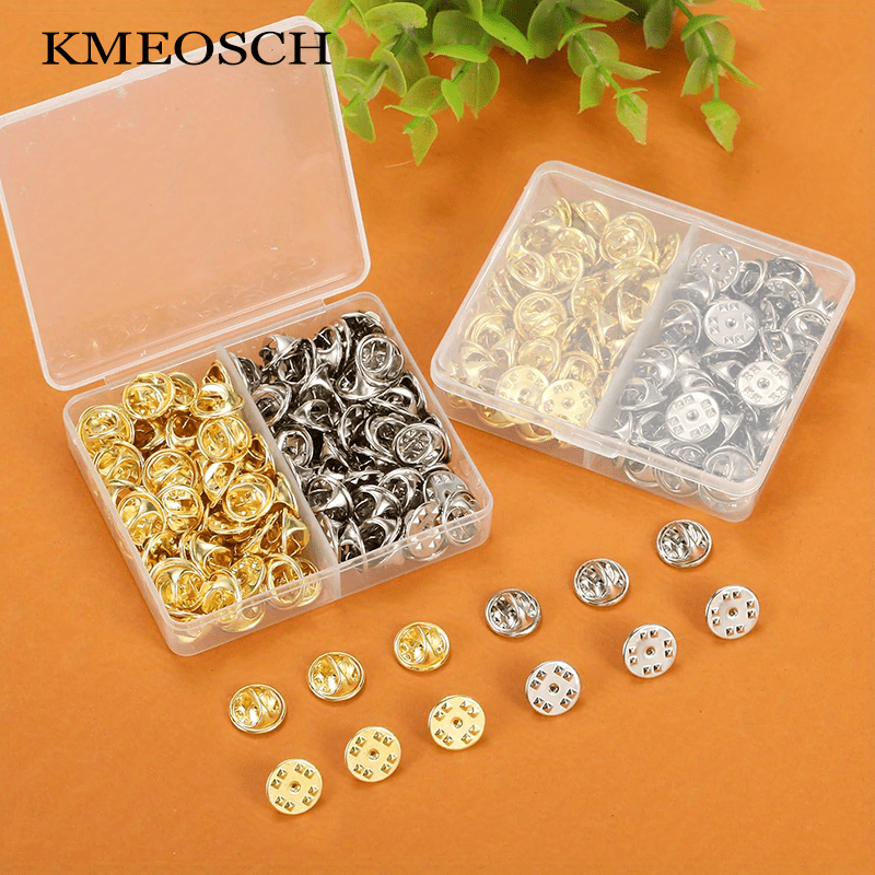 E-shop 100 Stück Metall-Pin-Rücken mit Aufbewahrungsbox, Goldene und Silberne Anstecknadel-Verschlüsse als Ersatz für Abzeichenpinnen, Langlebige