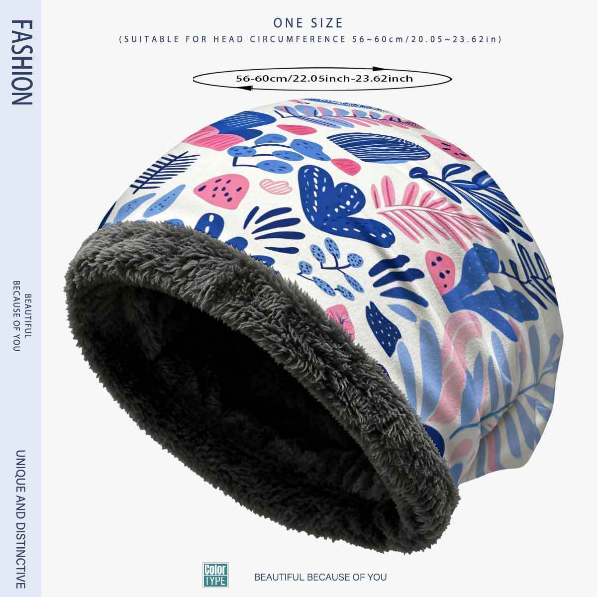 winter   printing fleece   hat mens     elastic   pot hat womens art plant pattern pom pom hat   cold protection warm skull cap outdoor daily holiday gift