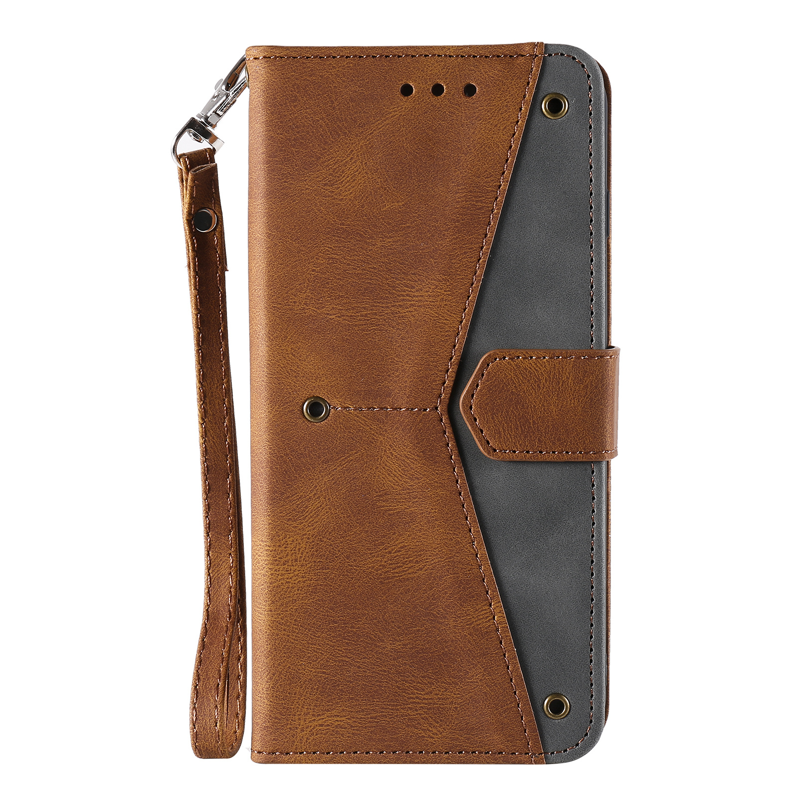 TEMU Phone Case: Brown Bump Nail Splicing Ribbon Short Rope Card Slot Simple Atmosphere Mobile Phone Case, Men's And Women's Advanced Sense Mobile