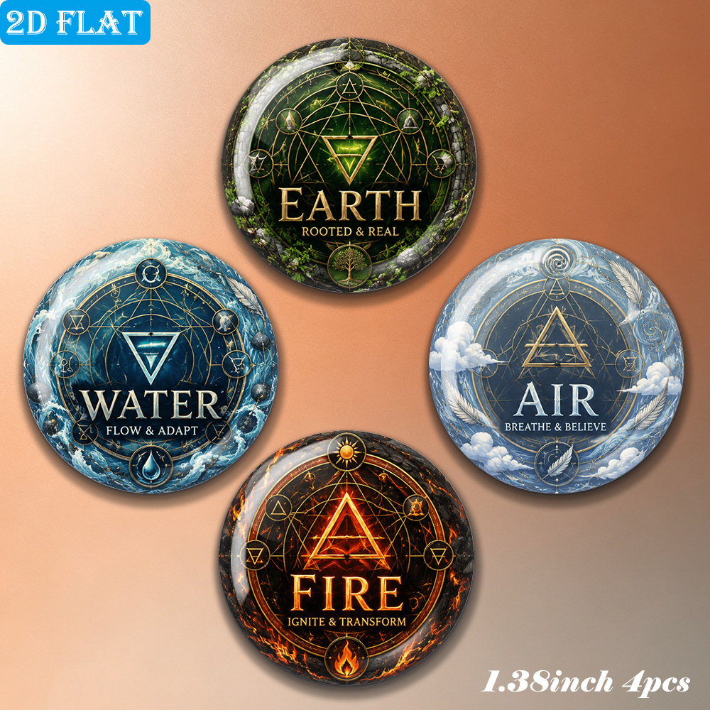 TEMU 4pcs Crystal Glass Fridge Magnets With Magnetic Base Suitable For Kitchen Refrigerator, Whiteboard, Lockers - 4 Elements (earth, Air, Fire,