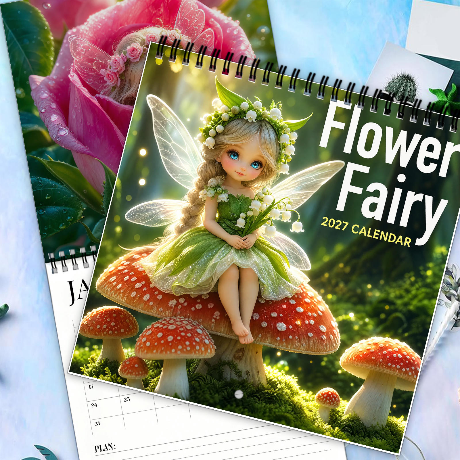 TEMU 1pc Calendrier Fée des Fleurs 2027, Enchantant pour de fantaisie des petites mignonnes dans les fleurs de fleurs magiques et les forestiers, de