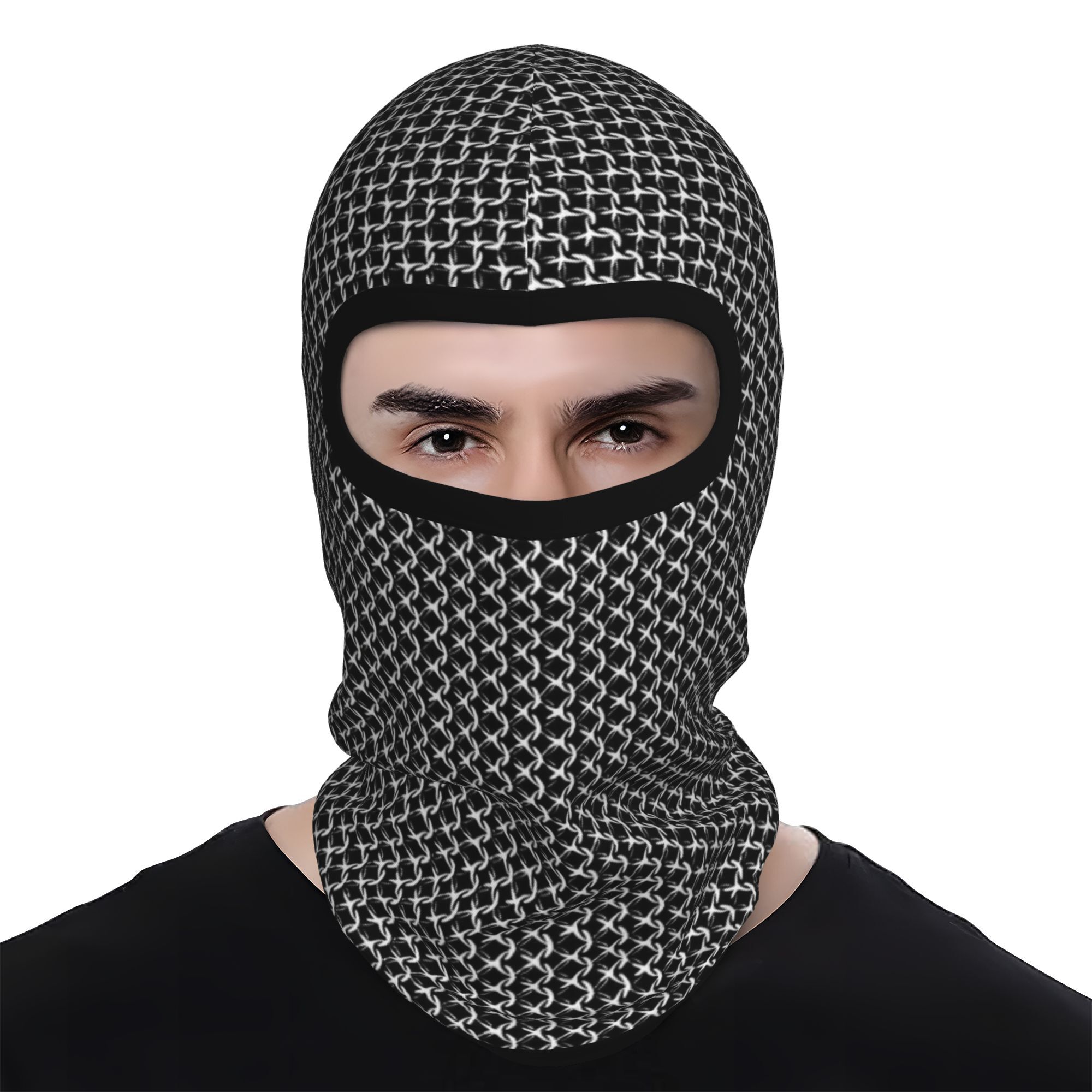 TEMU 1pc Chainmail Printed Windproof Balaclava Cycling Ski Face Cover And Neck Warmer