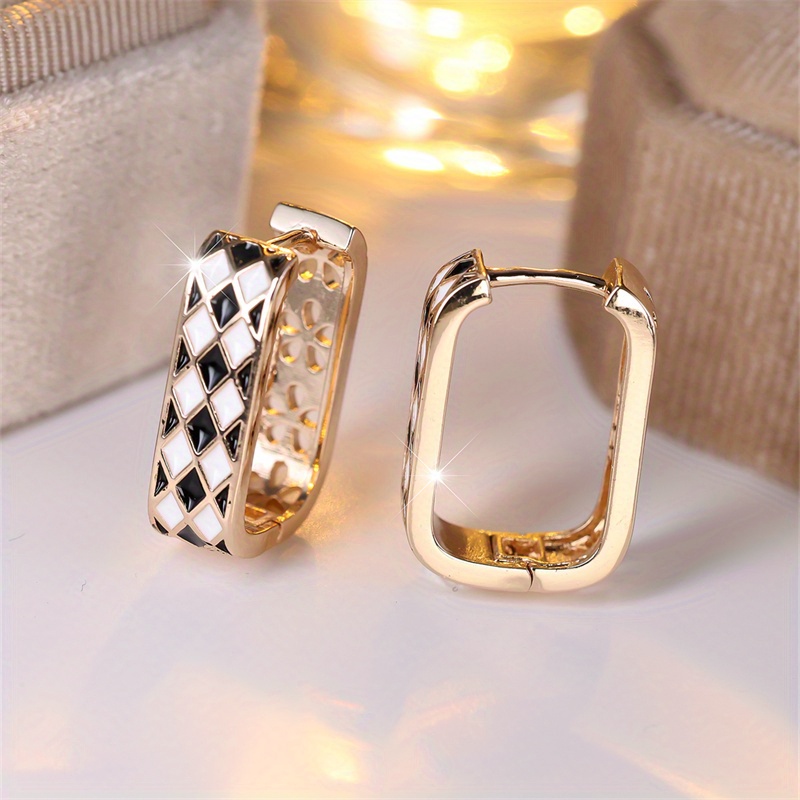 Women's Plated White & Black Enamel Earrings