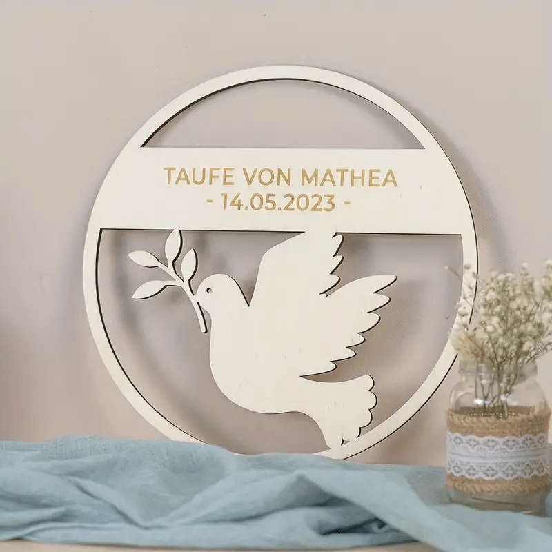 Image of Custom Engraved Wooden Baptism Door Hanger, Rustic Wall Decor , Bohemian Style Communion Or Confirmation Keepsake, Pre- For , Perfect For Religious Celebrations, Confirmation Decorations