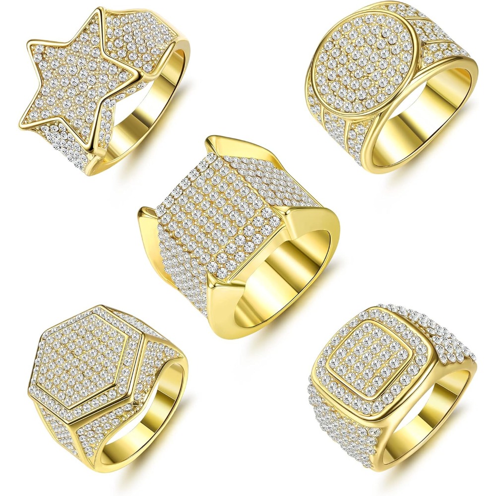 5pcs Alloy Rings For Plated Cubic Hip Hop Style Stackable Set Durable Tarnish Resistant Gift Idea, For Teenager