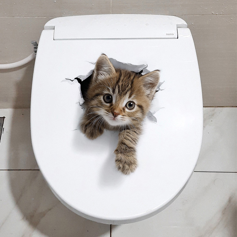 1pc 3d Adorable The Wall Pattern Toilet Sticker Decoration, Suitable For Decorating And Beautifying Toilet Lids, Glass, Cabinets, Bathrooms, Etc