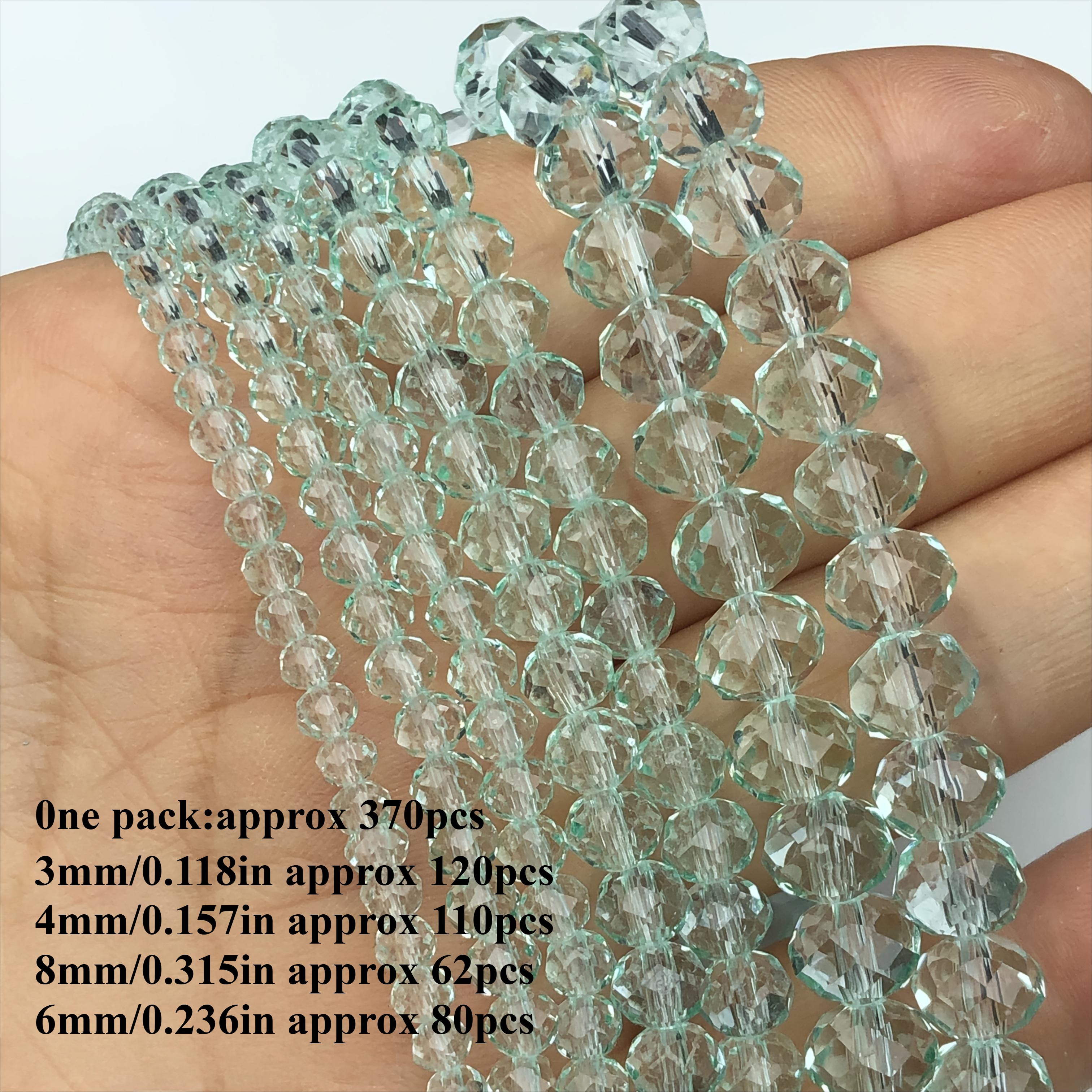 TEMU A Set Of 370 Transparent Mint Green Artificial Crystal Beads In Sizes 3/4/6/8mm, Featuring Round Shapes, Suitable For Jewelry Making Including