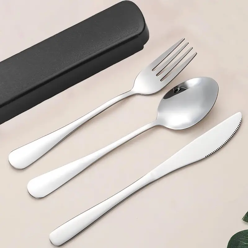 camping cutlery set with portable case stainless steel flatware camping utensil set food grade knife silverware for outdoor travel picnic lunch box black Product details 4