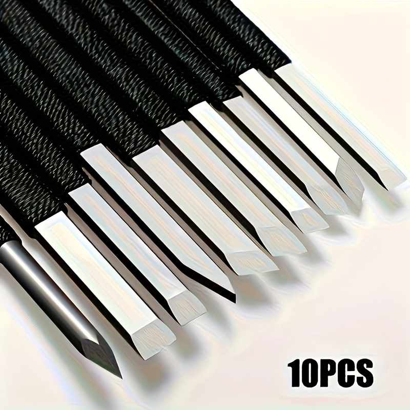 

10pcs High Carbon Knife Suit, Suitable For Wood, Stone And Seal Carving-stainless Steel, Manual