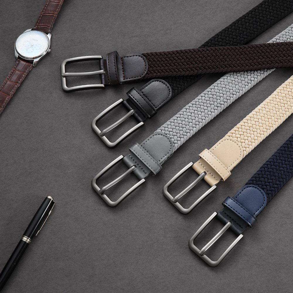 Men's 3pcs Braided Stretch Belts with Elastic Woven Design