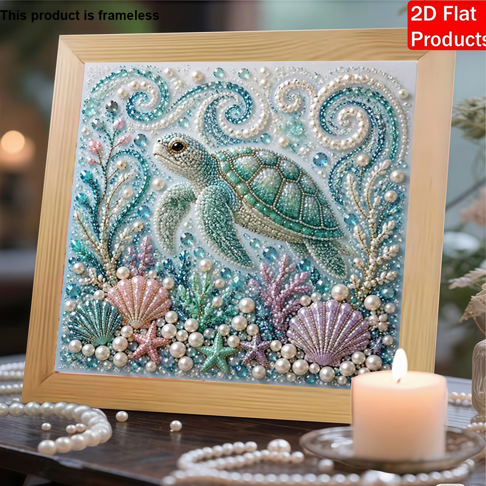 TEMU New Diy Frameless Pearl Painting, [featuring A Sea Turtle Ocean-themed Pattern, This Handmade Rhinestone Mosaic Diamond Painting Kit Includes