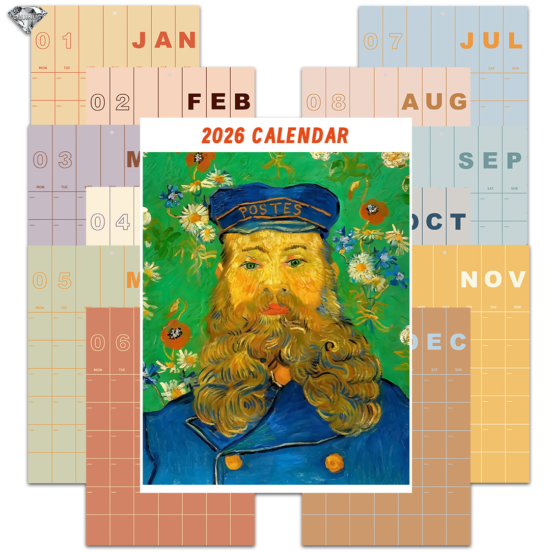 TEMU 2026 Colorful Large Wall Calendar | Undated Yearly Blank Planner Dry Ease Reusable Calendar, Month Planner With 12 Independent Pages And A