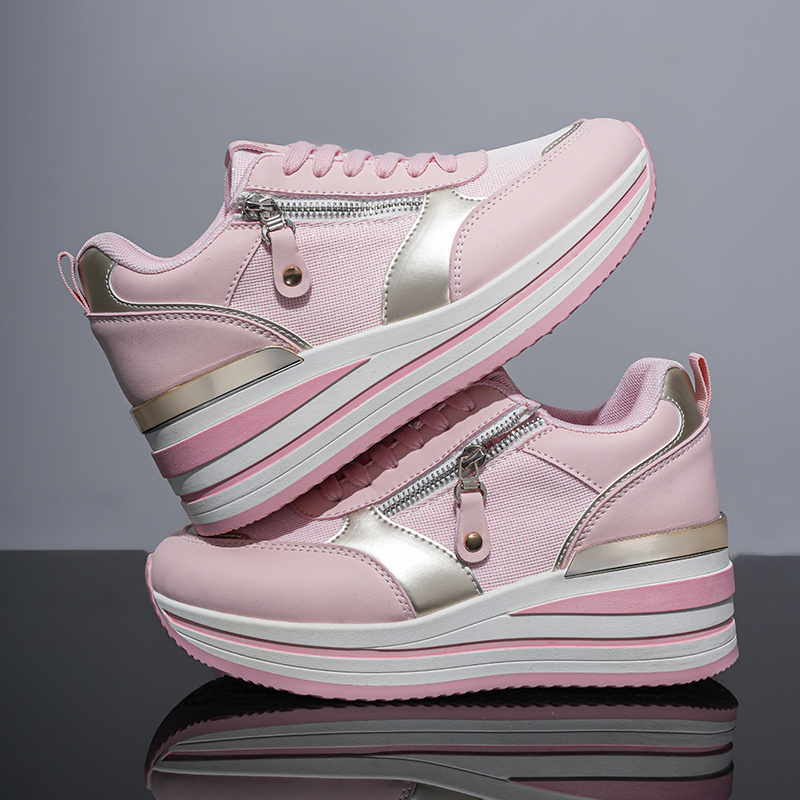 TEMU Women's Fashionable Casual Outdoor Running Sneakers With Mesh Upper, Breathable And Comfortable, Thick-soled Walking Shoes With Zipper Accent,