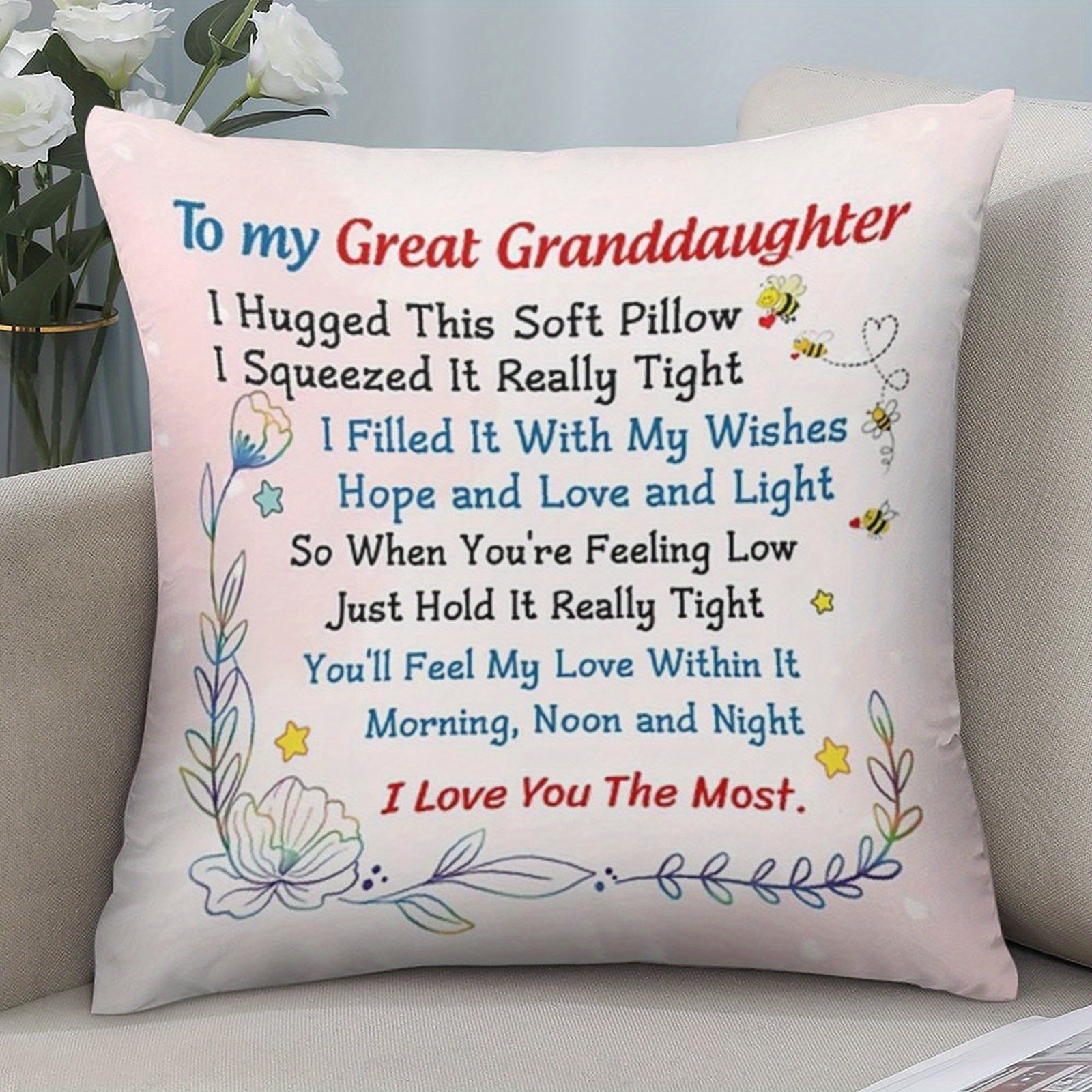 TEMU 1pc To Granddaughter Pillow From Great Grandma I Hug Throw Pillow Double-sided Printing Throw Pillow Cover, , , Decor, Pillow Core Not Included,