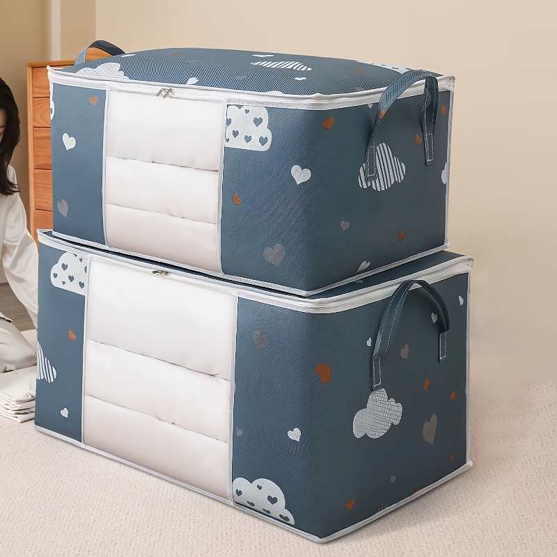 2pcs quilt storage bag sealed non woven fabric moving style large storage bag organizer special storage bag for quilts and blankets navy blue large capacity reinforced handle foldable with zipper and transparent window for  