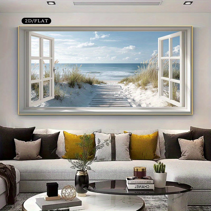 TEMU 2d Flat, 2d/flat 2d/flat Unframed Large Canvas Wall Art, Canvas Painting - Beach Scene With An The , Home Wall Art, Bedroom Decor Or Gifts,