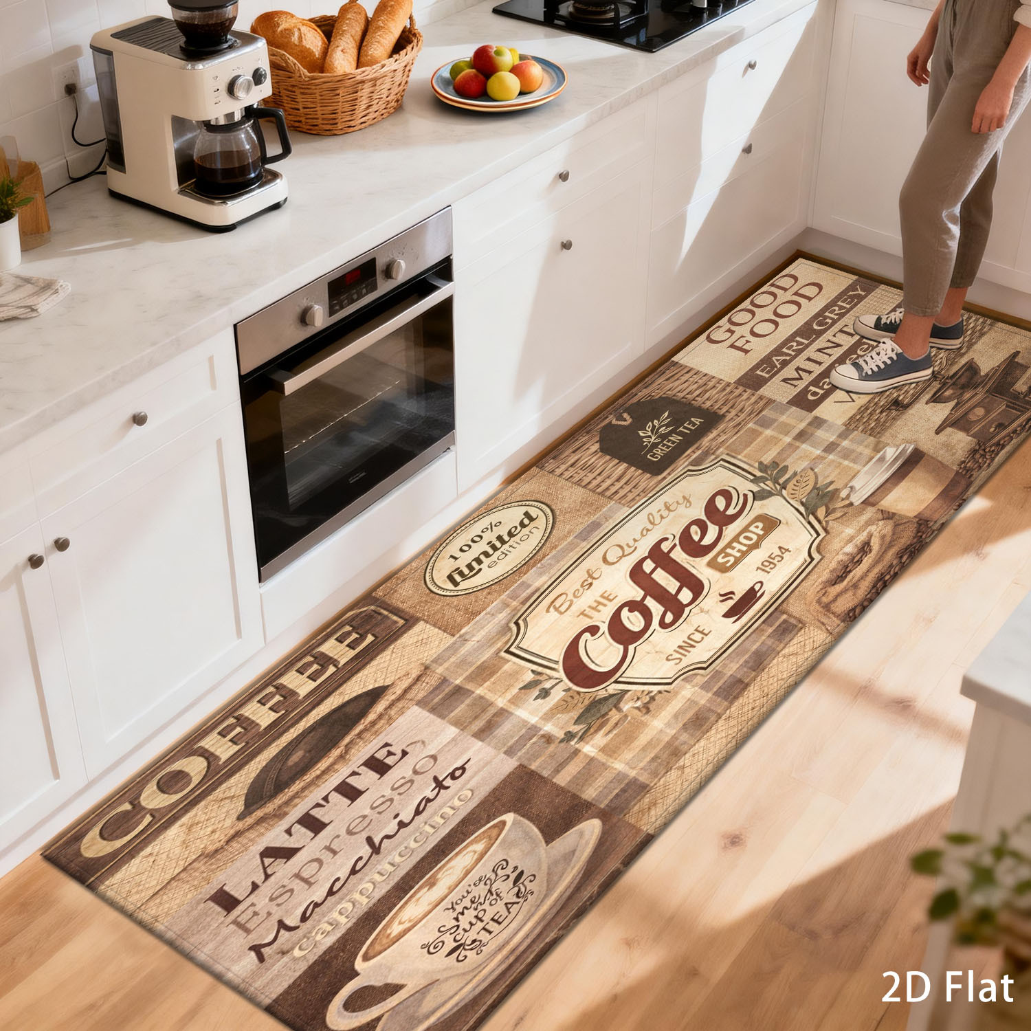 TEMU 2d Flat 1pc Kitchen Runner Rug, Vintage Coffee Collage, Home For Sofa, Bedroom, Bedside, Suitable For Rooms, , , Entrance Mats For Restrooms And