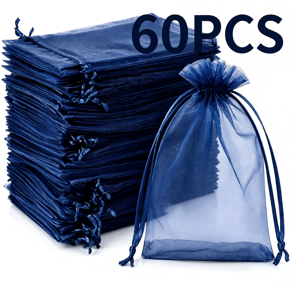 TEMU 60 piezas de bolsas de regalo de malla transparente y vaporosa con cierre de cordón - Cajas de recuerdo de hilo rígido reutilizables adecuadas