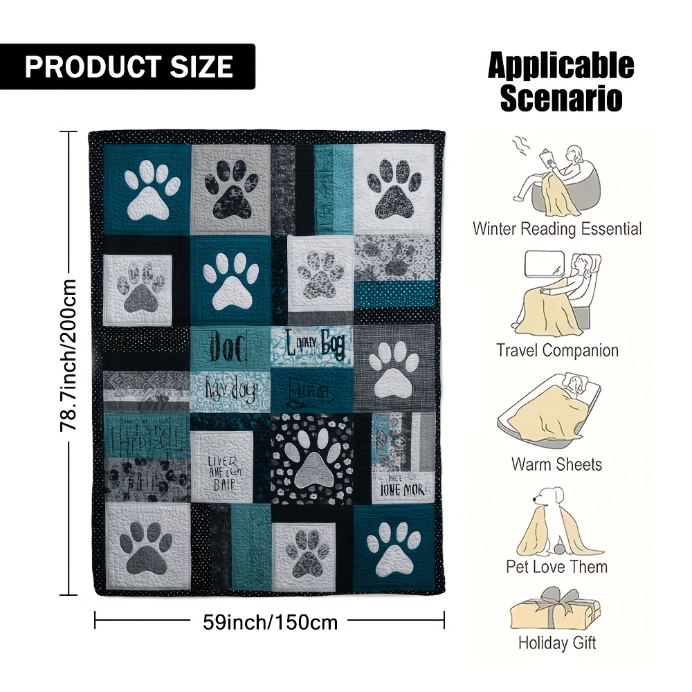 E-shop Kuschelige Flanelldecke mit Pfotenabdrücken - Weiche Ganzjahres-Decke mit Hunde-Pfotenabdrücken, Blau-Weißes Design, für Sofa, Bett, Auto,