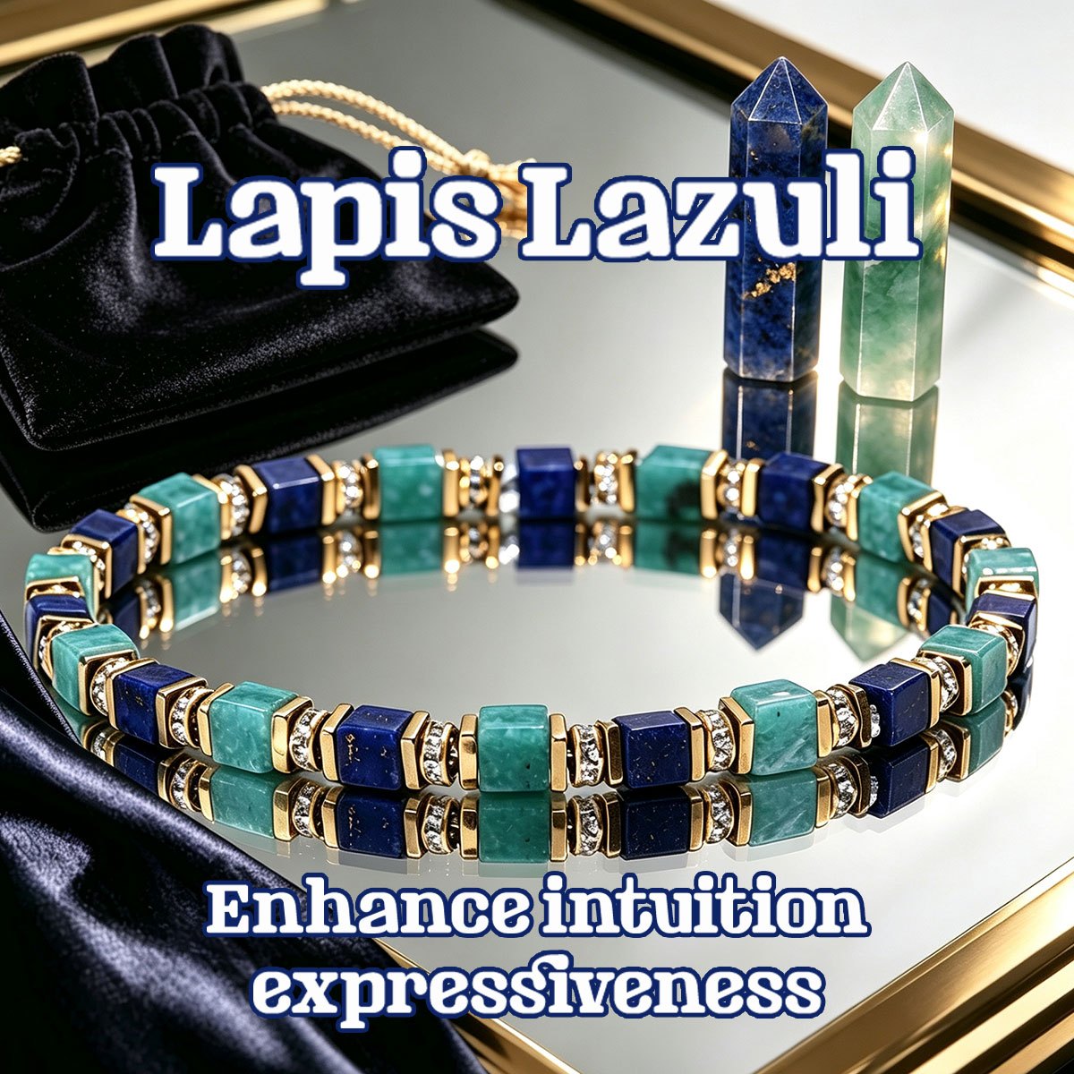 TEMU Bracelet de perles carrées en lapis- de 4 mm de style vintage, améliore l' et . Bijou en naturelle fait main, adapté à un port et à l'offre en