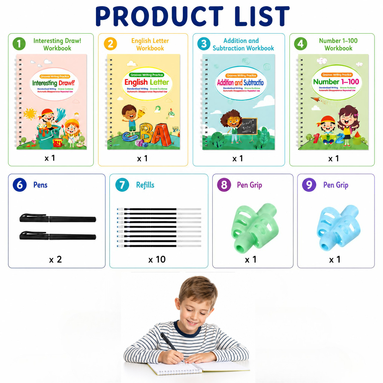 TEMU Reusable Grooved Magical Handwriting Books For & Beginners - Number, Letter & Drawing Practice With Pen Control Training, Writing , Alphabet