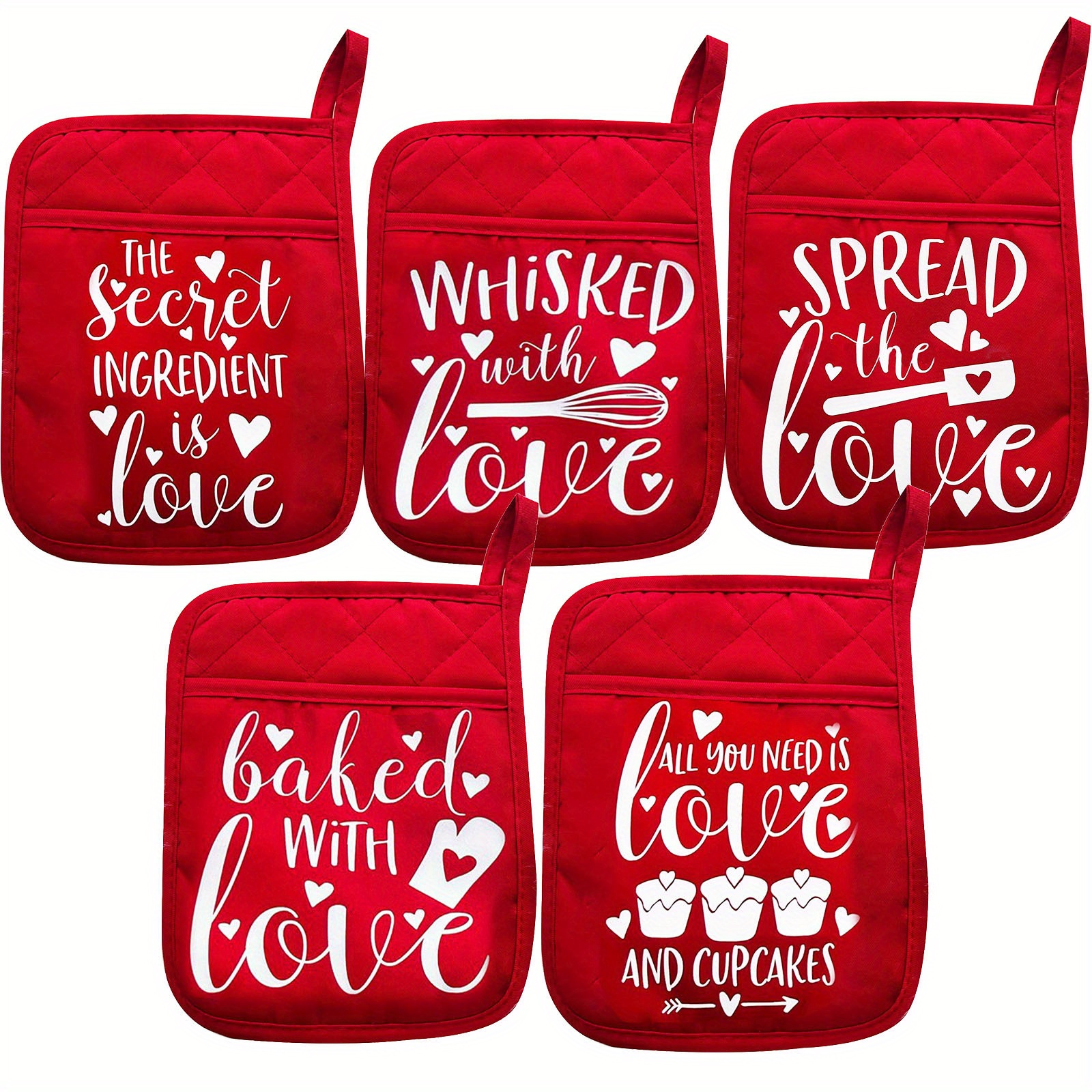 

5pcs Red Valentines Day Pot Holder Baking Kit Romantic Heart Love Oven Set Oven Gloves Ornament Valentines Day Gifts For Her/him