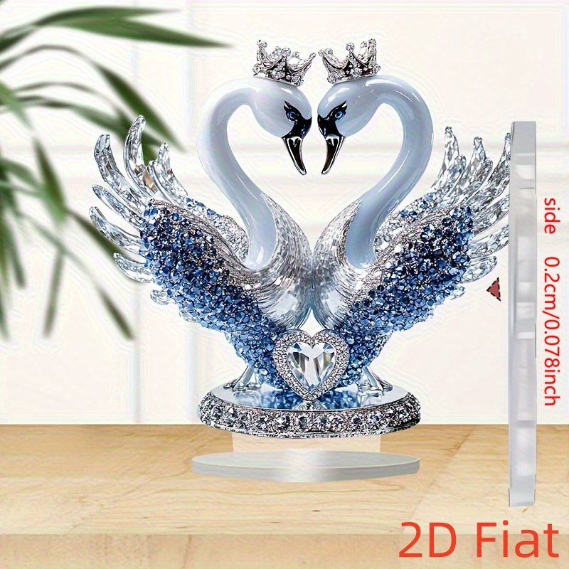 2d Flat, 1pc Bohemian-style Swan Couple Figurine - Romantic Acrylic Bird Decor Suitable For Weddings, & Special Occasions, Elegant Tabletop Decorations, Gift, No Needed, For & Men, 2d Flat