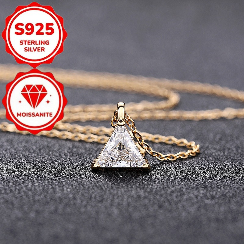 TEMU Pendentif en Moissanite triangulaire découpé au laser, élégant et tendance, en argent sterling S925, français - idéal pour les vêtements, les